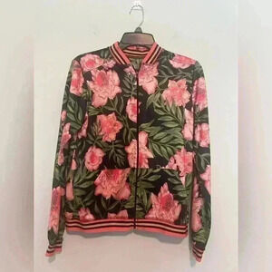Beyond Yoga True Stripes Floral Bomber Jacket Lightweight Women Small